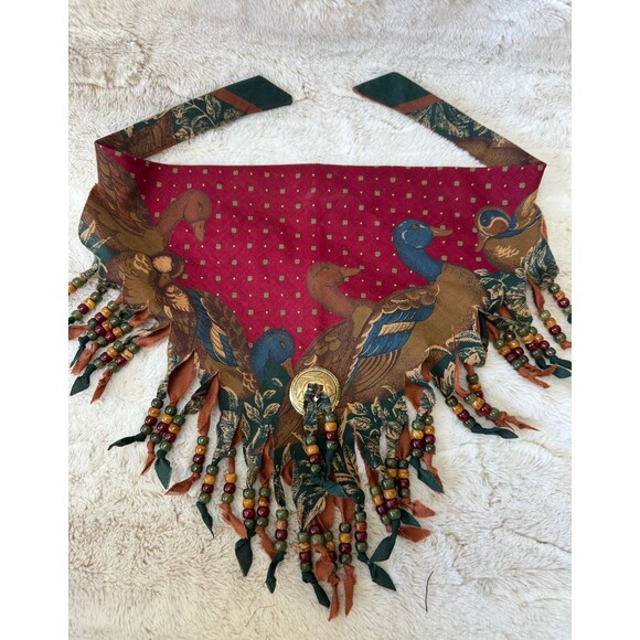 Handmade Accessories - VTG Southwestern Mallard Duck Beaded Fringe Handkerchief Scarf Bandana Concho